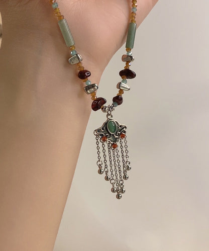 Retro Style Clavicle Chain Patchwork Ruyi Tassel