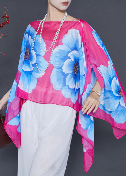 Pink Chiffon Blouse Tops Asymmetrical Design Summer