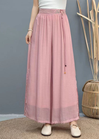 Black Tasseled Embroidered Linen Wide Leg Pants Summer