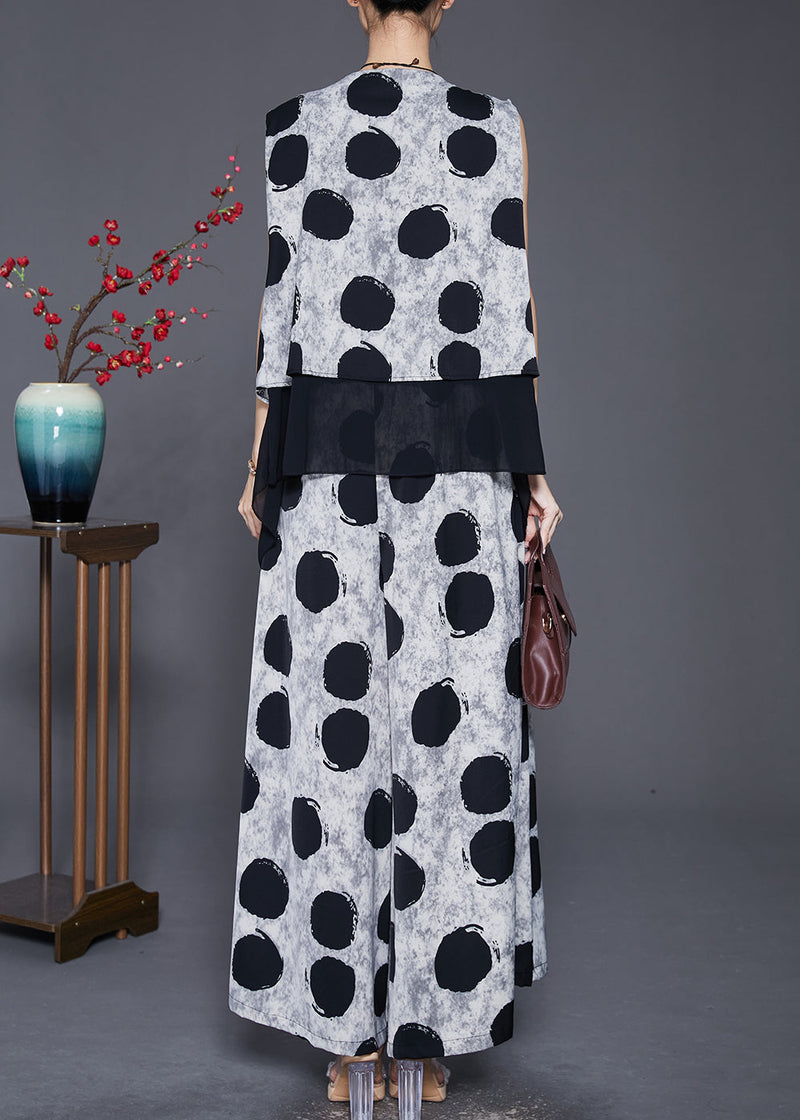 White Asymmetrical Patchwork Circles Cotton Two Piece Set Outfits Fall
