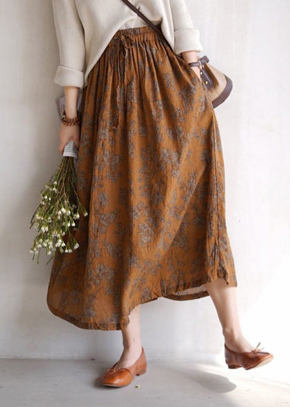 Coffee Print Pockets Elastic Waist Cotton Skirts Spring