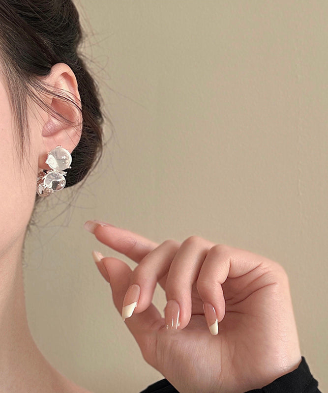 Modern Nude Copper Resin Asymmetrical C-shaped Hoop Earrings