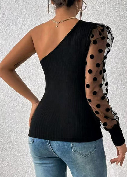Black Shoulder Single Sleeved Patchwork Top