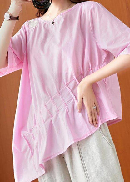 Unique Pink Asymmetrical Design Linen Summer Top