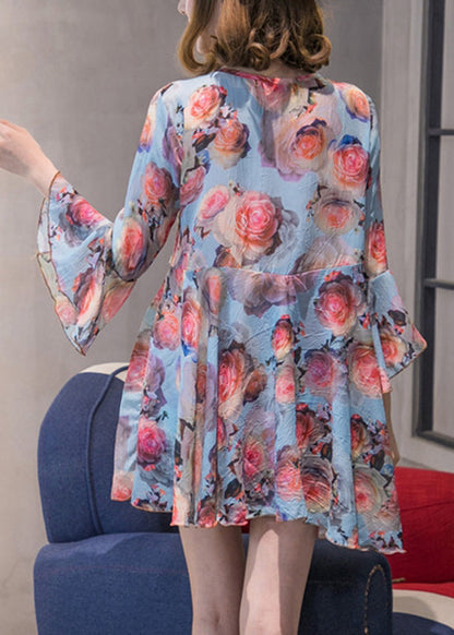 Fitted Sky Blue Ruffled Chiffon Top Hot Pants Two Piece Set Flare Sleeve