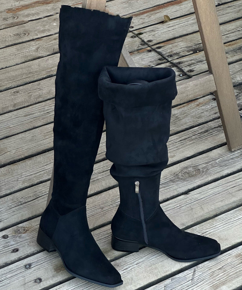 Zippered Splicing Chunky Boots Beige Suede