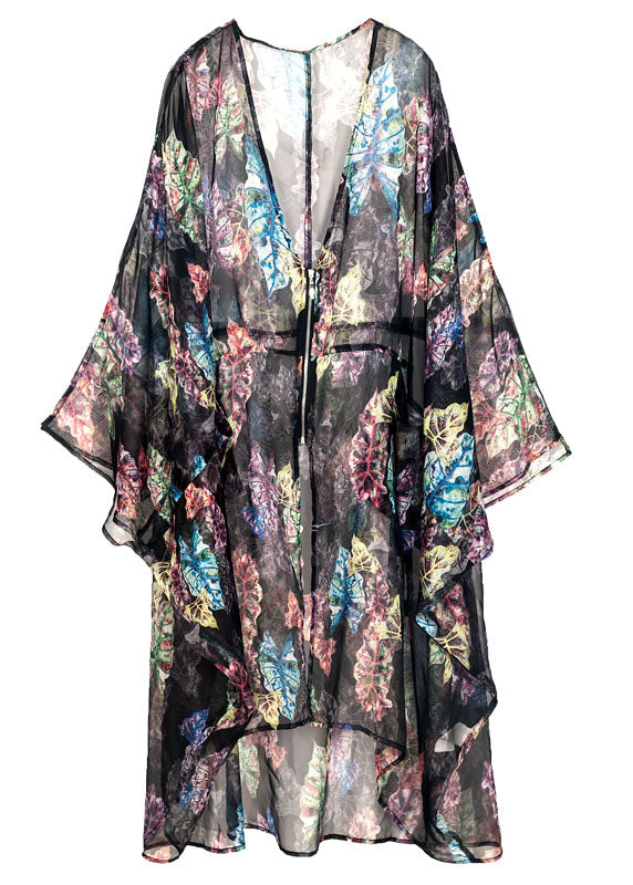 Black Oversized Print Hollow Out Tulle Cardigan Summer