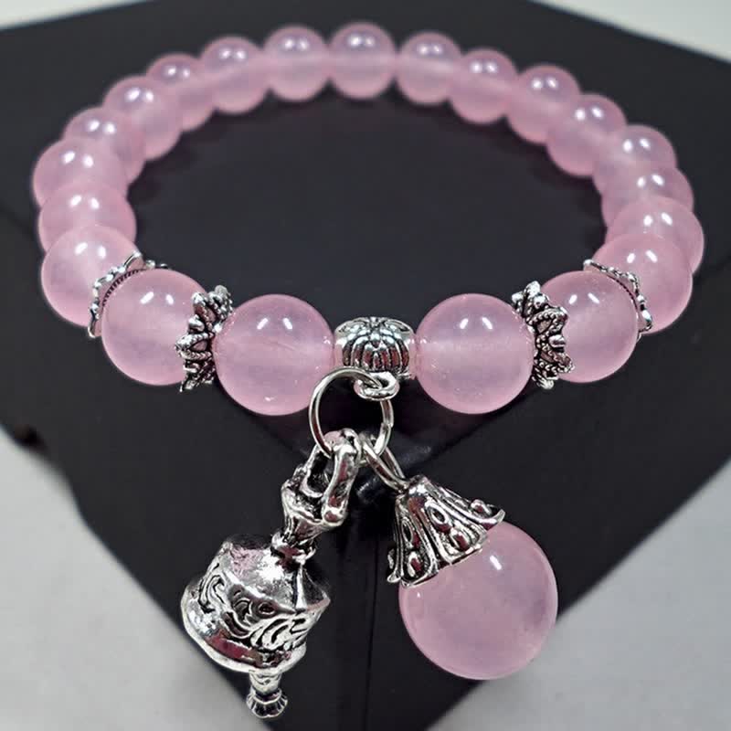 Buddha Stones Crystal Chalcedony Stone Energy Beaded Bell Charm Bracelet