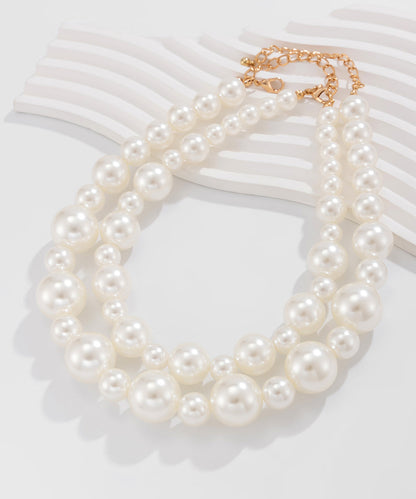 White Sterling Silver Alloy Pearl Gratuated Bead Necklace Two-piece Set