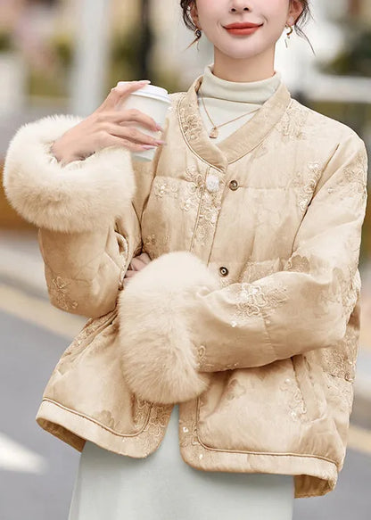 Loose Khaki Embroidered Patchwork Duck Down Down Coats Winter
