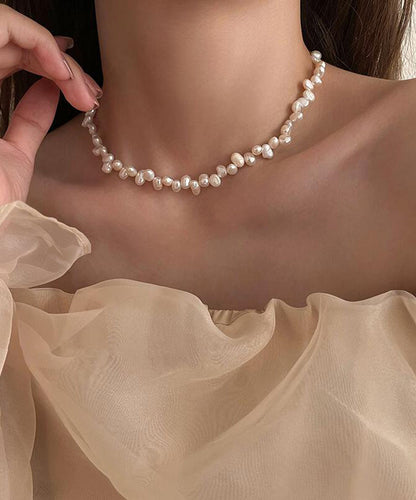 White Alloy Pearl Tassel Gratuated Bead Necklace