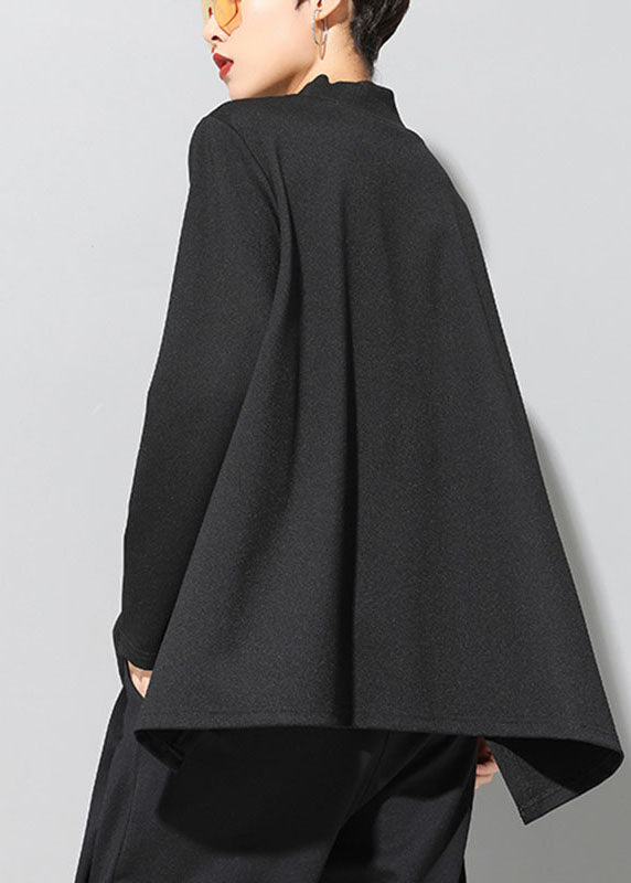 Boutique Black Loose Pockets Side Open Fall Long Sleeve Top