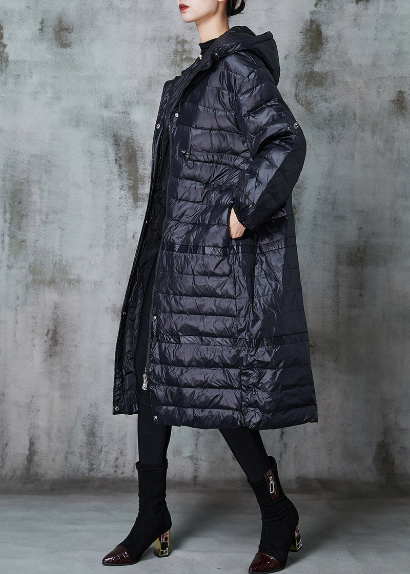 Fitted Black Drawstring Patchwork Cotton Silk Blend Puffer Jacket Winter