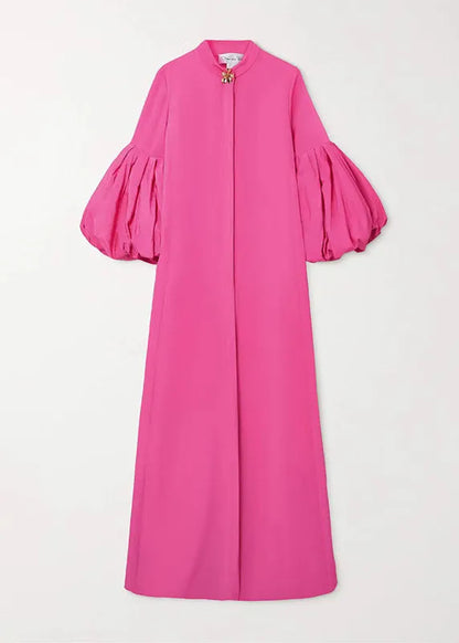 Rose Stand Collar Maxi Dress Petal Sleeve