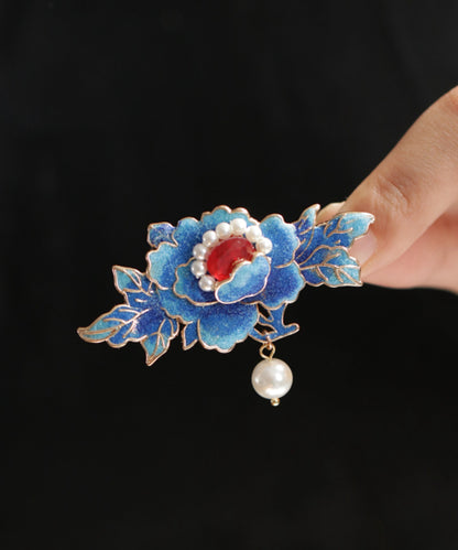 Chinese Style Blue Alloy Pearl Enamel Hairpin