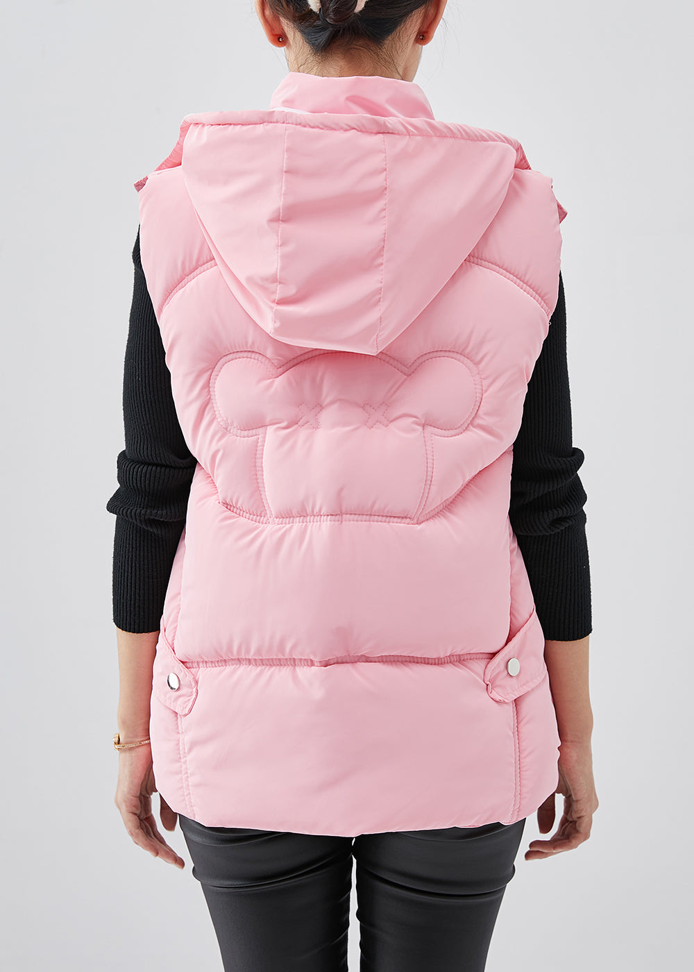 Pink Hooded Warm Fine Cotton Filled Puffers Vests Winter