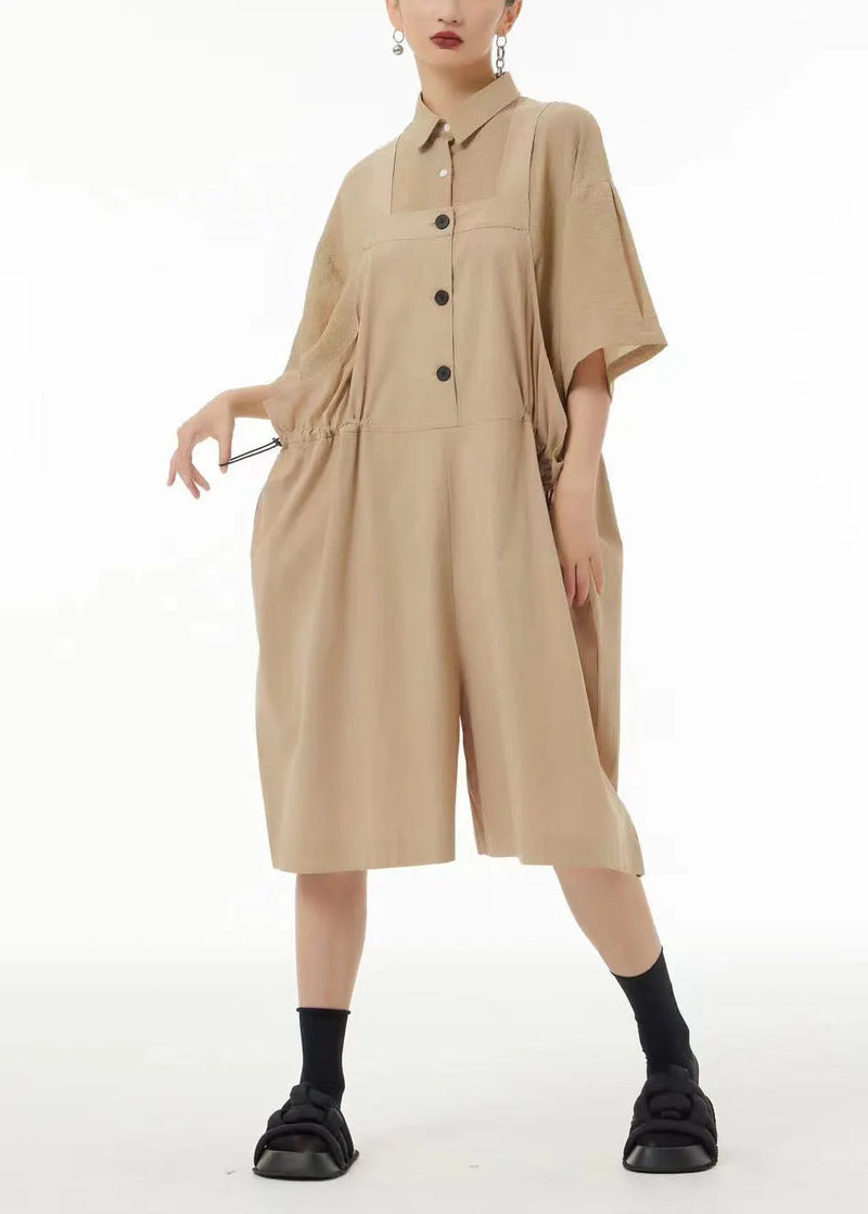 Black Oversized Drawstring Cotton Overalls Jumpsuit Jumpsuits Summer