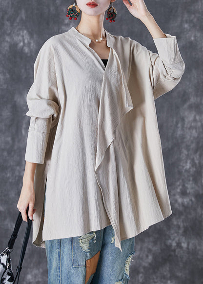 Original Asymmetrical Side Open Linen Shirt Tops Fall