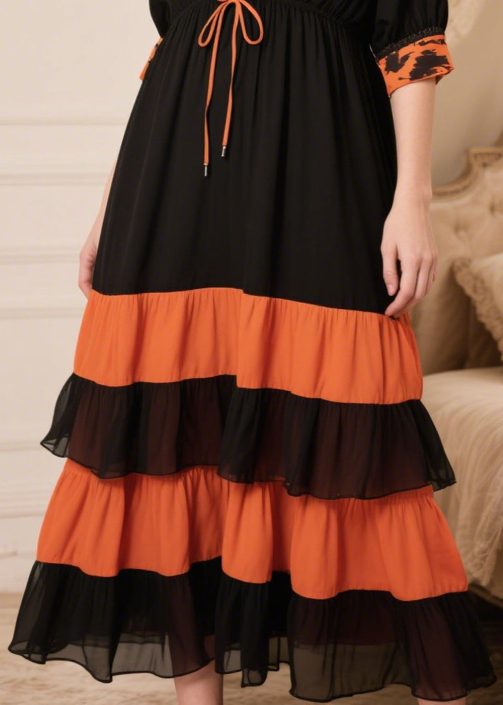 Black Patchwork Cross Strap Chiffon Maxi Dresses Summer