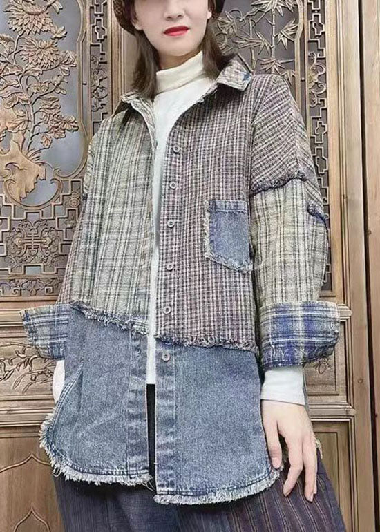 Colorblock Button Peter Pan Collar Pockets Patchwork Coats Fall
