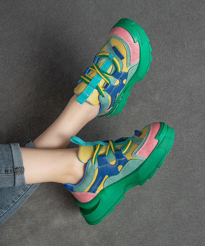Green Suede Splicing Platform Loafers for