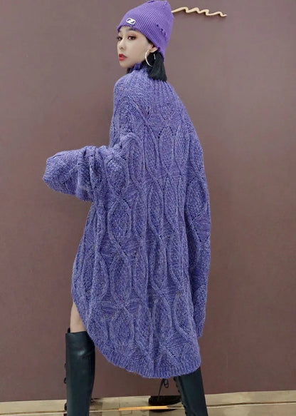 Purple Low High Design Long Knit Dress Spring