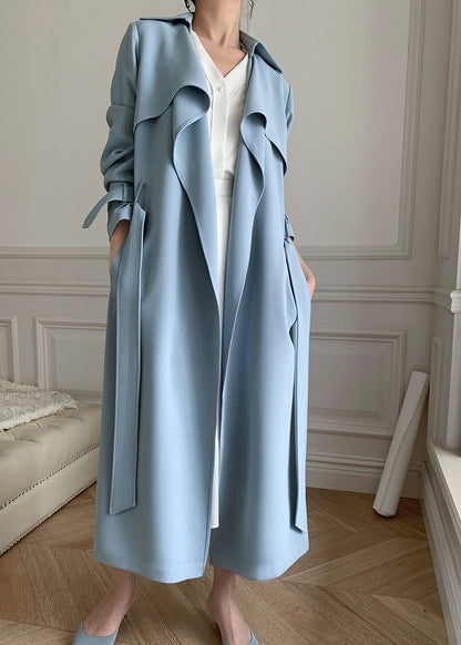 Boutique Blue Peter Pan Collar Pockets Trench Coats Long Sleeve Fall