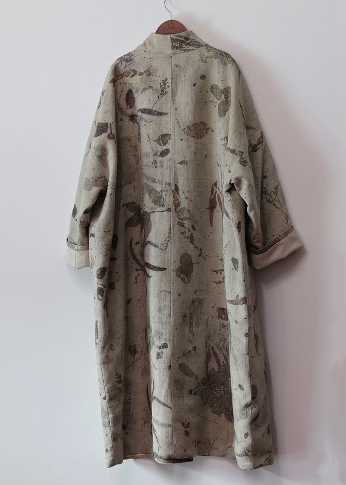 Dark Gray V Neck Lace Up Patchwork Cotton Long Trench Coats Fall