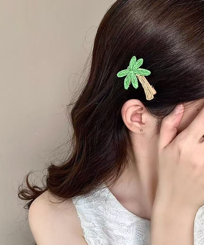 Green Alloy Coconut Tree Straw Weaving a Pair Hairpin