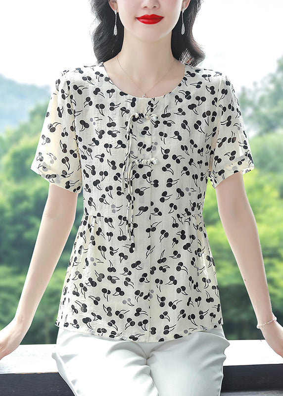 O-neck Tasseled Print Chiffon Blouses Summer