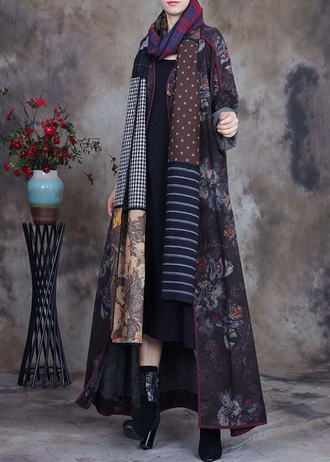 Unique O-neck Print Button Fall Coats