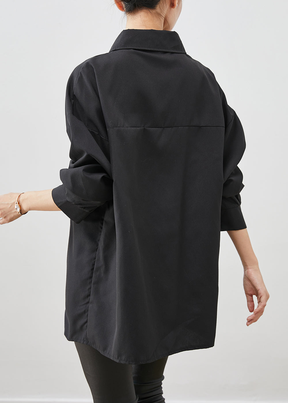 Black Peter Pan Collar Chinese Button Cotton Shirt Top Fall