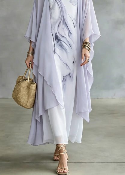 Handmade Tie Dye Fake Two-piece Chiffon Maxi Dresses Fall