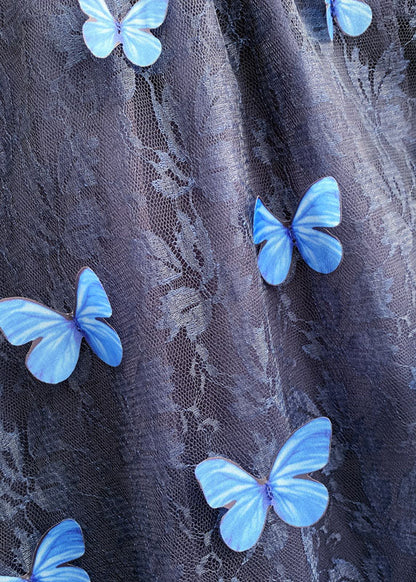 Blue Elastic Waist Tulle Jacquard Fall Skirt