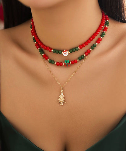Korean Red and Green Crystal Beaded Clavicle Necklace