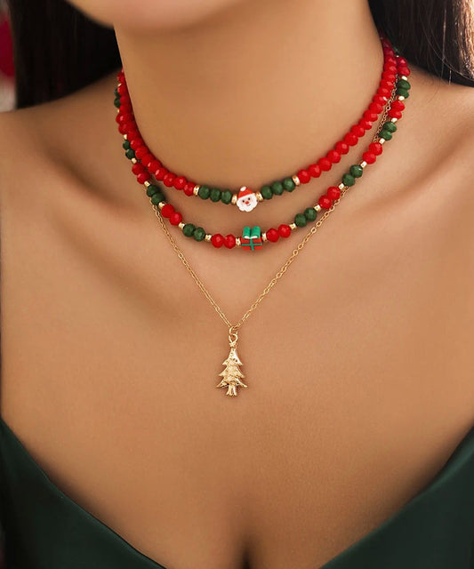 Korean Red and Green Crystal Beaded Clavicle Necklace
