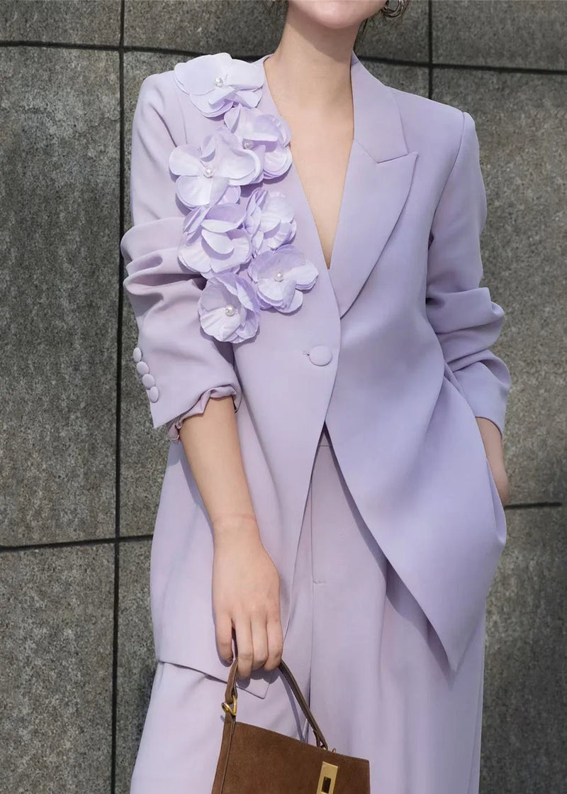 Purple Button Coat and Pants Two Pieces Set Fall