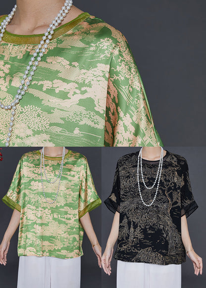 Grass Green Oversized Print Chiffon Top Summer
