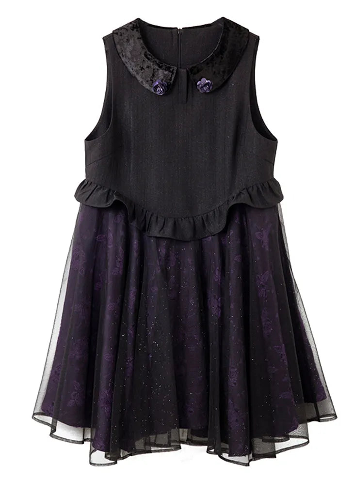 Style Purple Ruffled Jacquard Patchwork Tulle Vest Dresses Spring