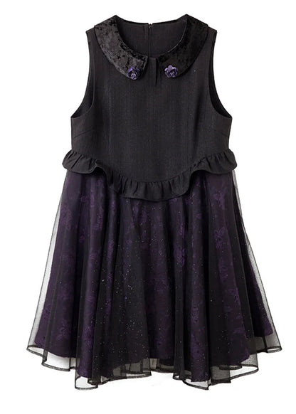 Style Purple Ruffled Jacquard Patchwork Tulle Vest Dresses Spring