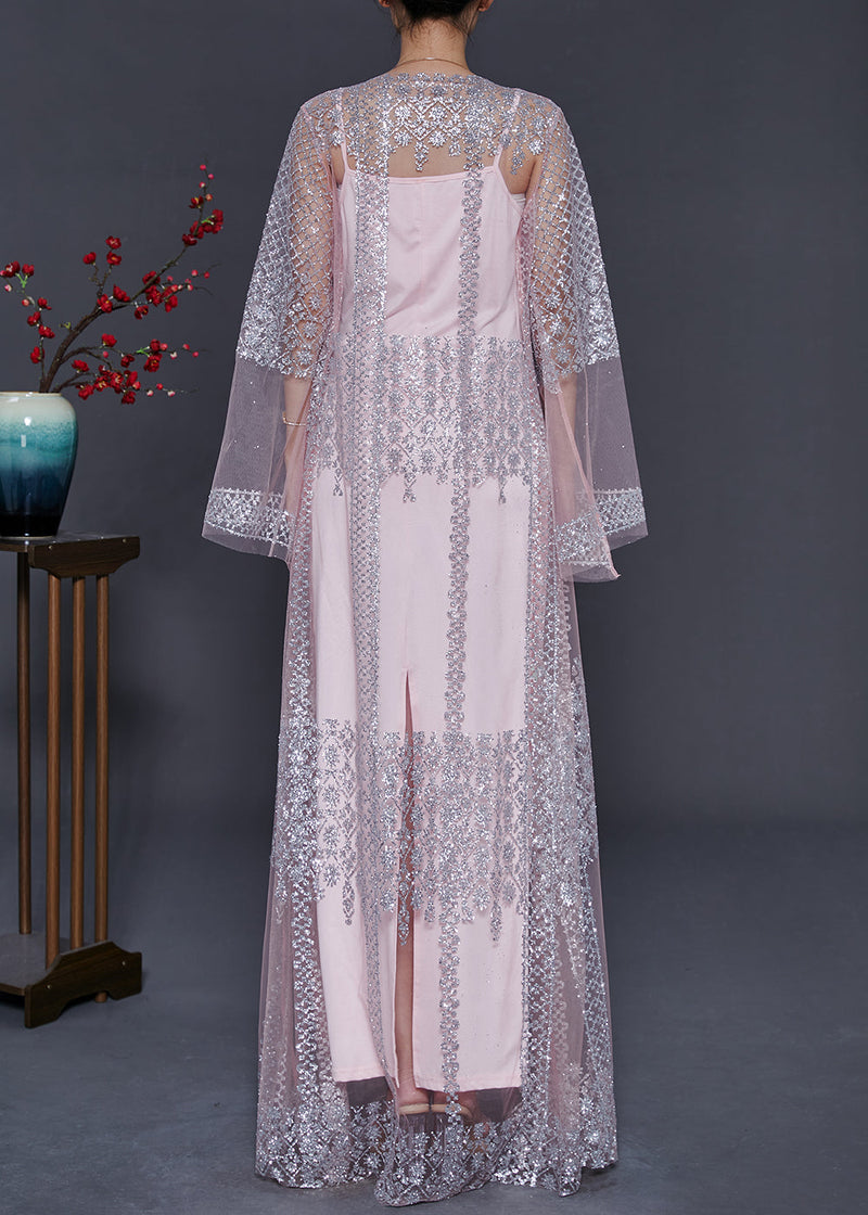 Pink Tulle Two Pieces Set Sequins Summer