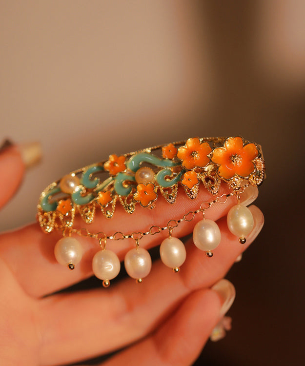 Rainbow Alloy Pearl Enameling Tassel Hairpin