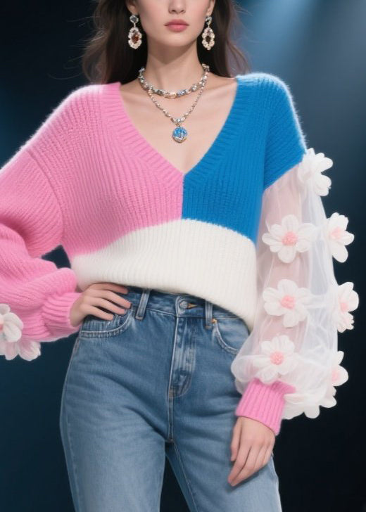 Modern Colorblock Asymmetrical Patchwork Knit Sweater Fall