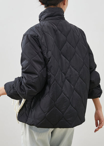 Black Ruffled Patchwork Pockets Fine Cotton Filled Jacket Spring
