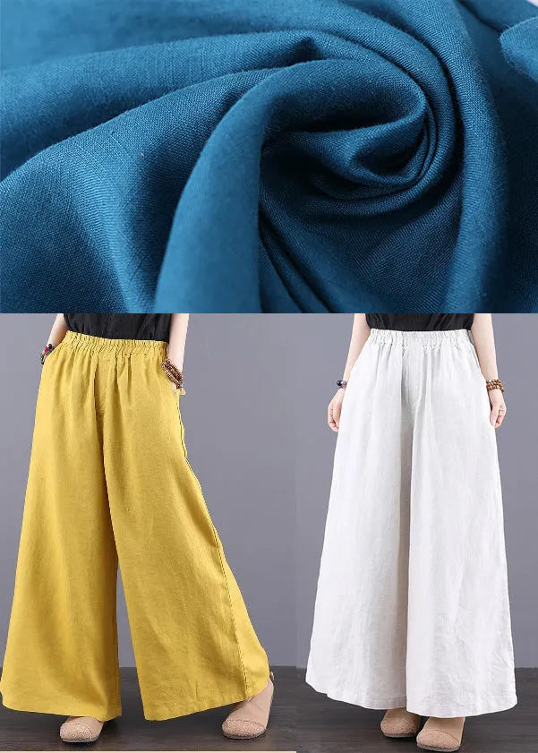 Yellow Elastic Waist Pockets Linen Pants Summer