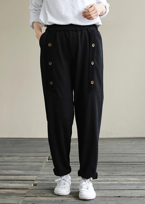 Vivid Black Jeans Spring Elastic Waist Patchwork Work Pant