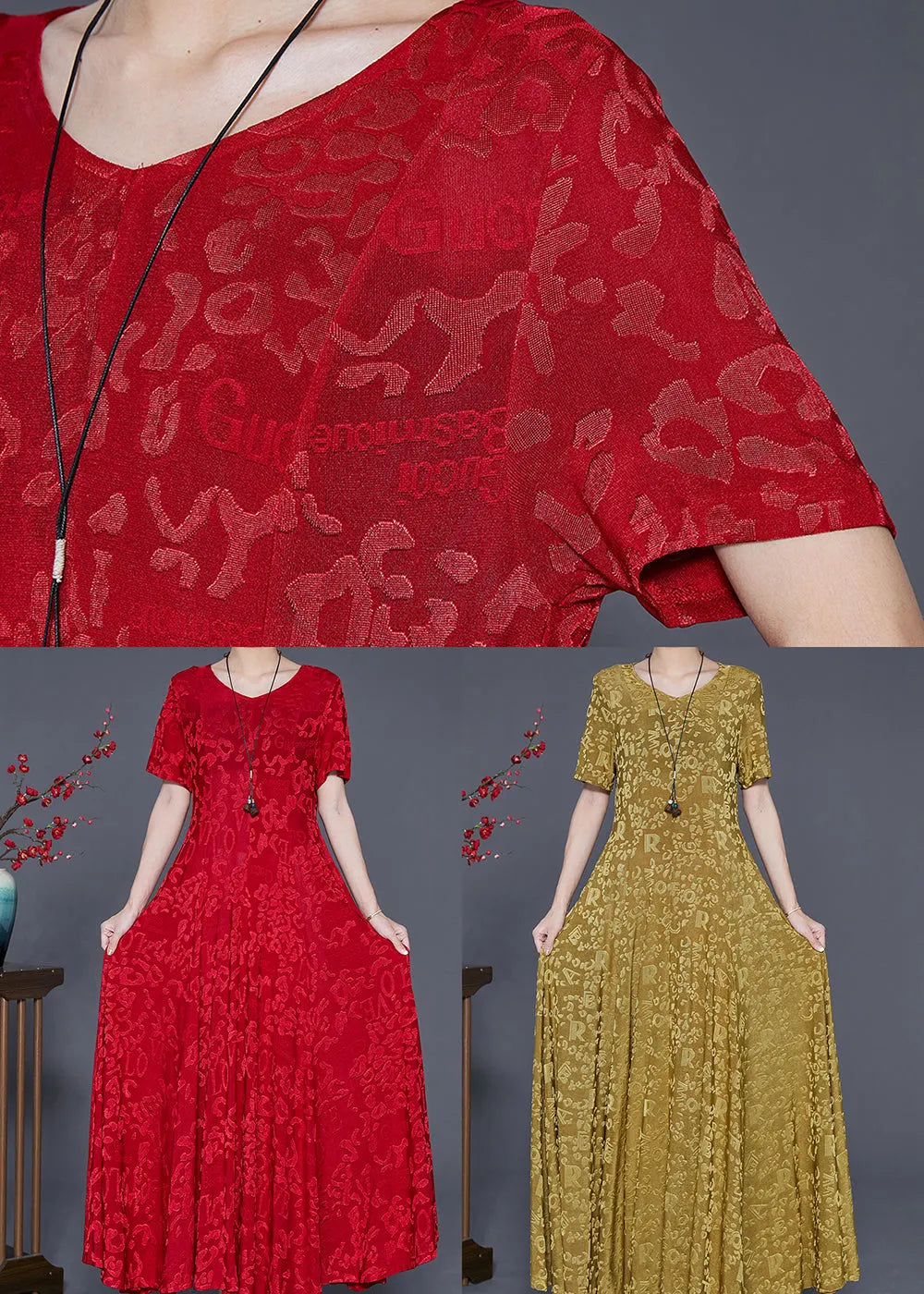 Grass Green Jacquard Silk a Line Dresses Slim Fit Summer