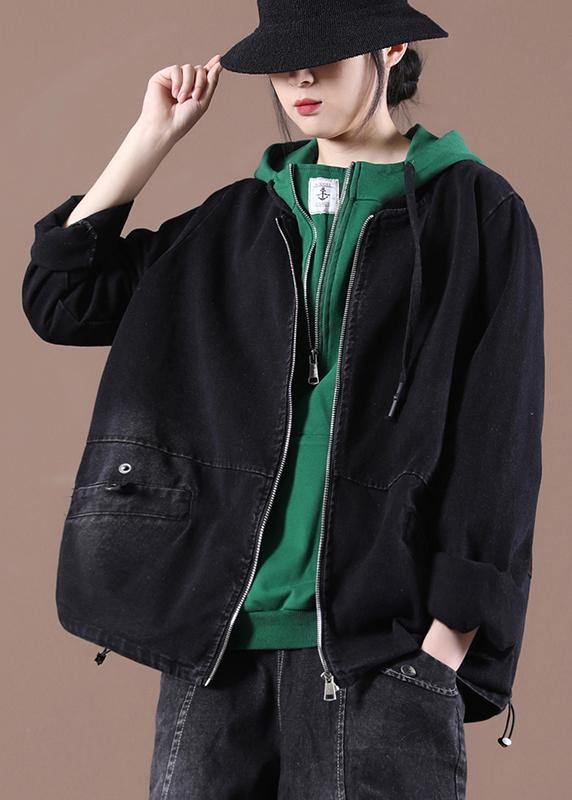 Loose Drawstring Baseball Collar Denim Jacket
