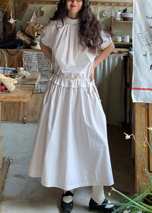 Wrinkled Patchwork Drawstring Cotton Dress Summer