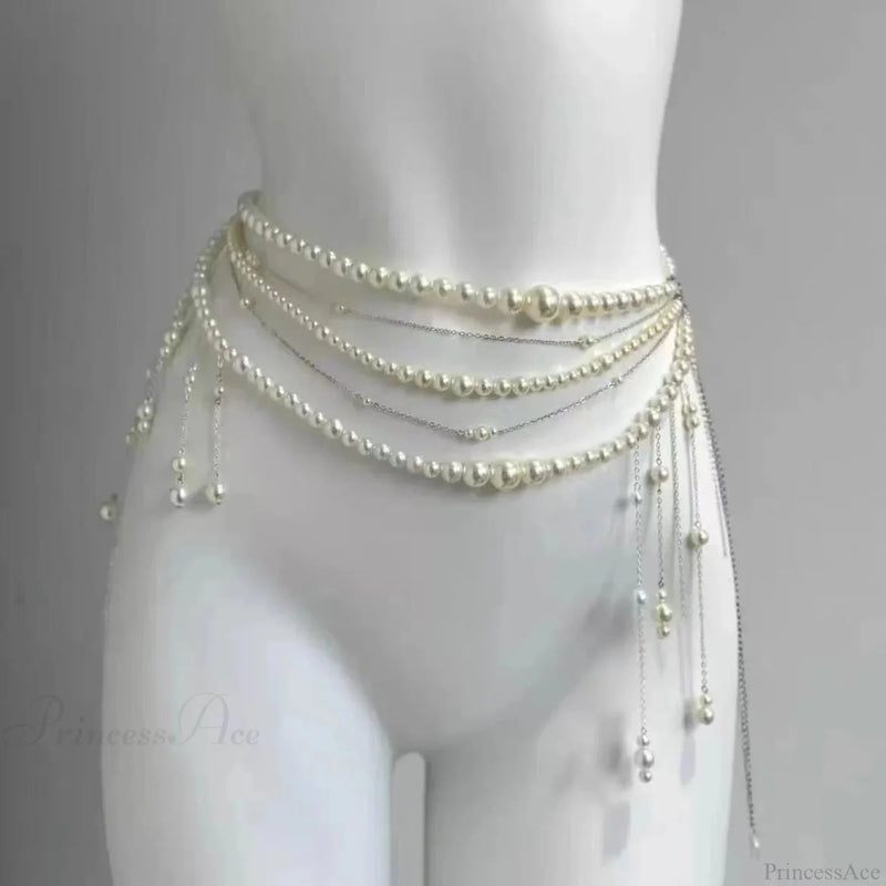 Adornments Dark Multilayer Fringes Bead Waistband